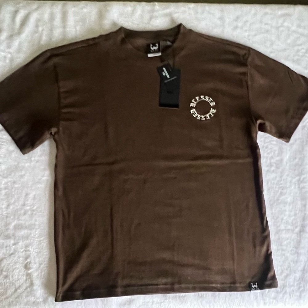 WXYZ T-SHIRT Casual Brown Short Sleeve  with GRAFIC BLESSED S SIZE